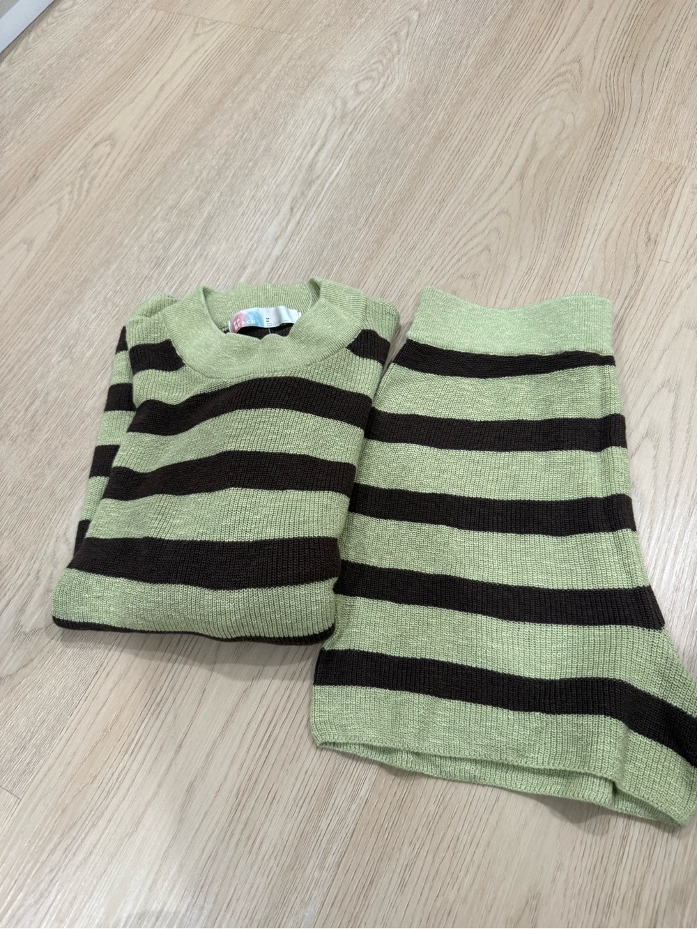 Free people women Striped Knit Sweater and short in Light Green and Dark Brown